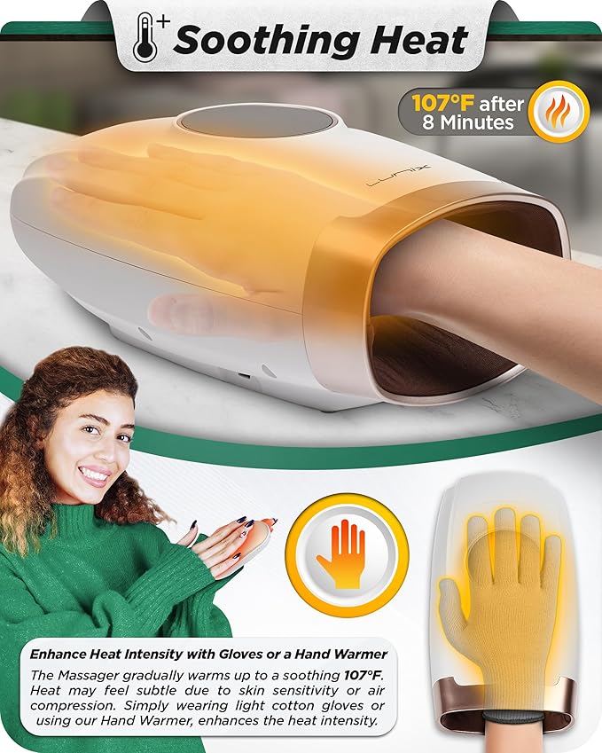Lunix LX3 FSA Carpal Tunnel &amp Wrist Pain Relief Device Heated Air Compression Hand Massager Machine for Arthritis &amp Finger Numbness Cordless Lunar White