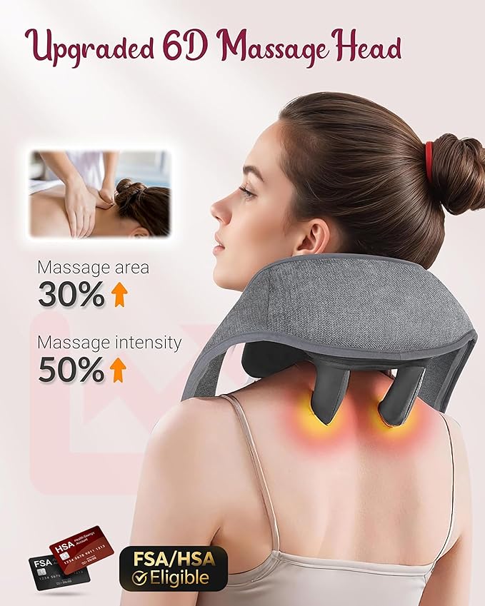 Cordless Neck Massager with Heat - FSA Eligible HSA Neck Shoulder Massager for Pain Relief Deep Tissue6D Deep Kneading Shiatsu Back Massage Gifts for Fathers Men Women