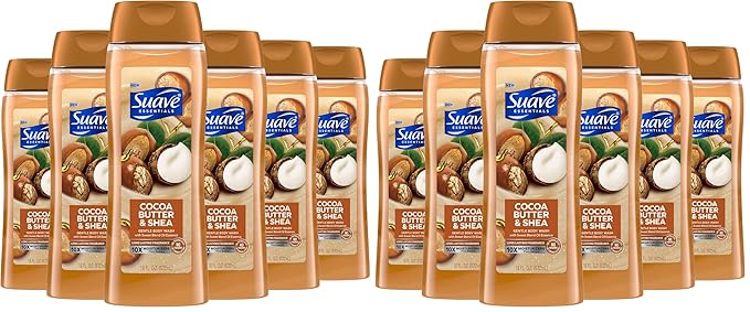 Suave Moisturizing Body Wash Cocoa Butter and Shea with Vitamin E Extract No Parabens No Phtahaltes 18 Oz (Pack of 12)