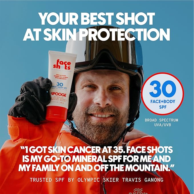 Face Shots High-Altitude All-Screen - Mineral Ski Sunscreen SPF 30 for Winter Sports - Mountain Sunscreen for Snow Sports - Water Resistant 80 Min - Edelweiss + Ceramides + Zinc Oxide - 3.4 FL OZ