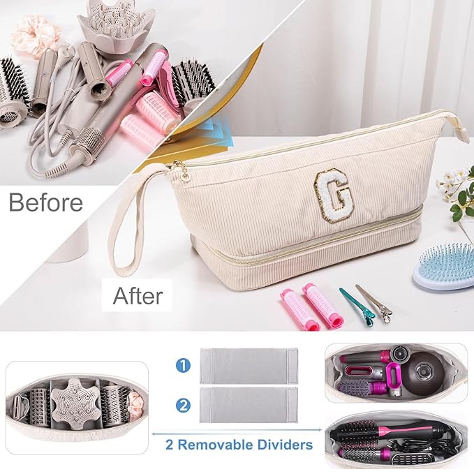 Initial Personalized Hair Dryer CaseDouble-Layer Hair Tools Travel Carrying Case for Shark FlexStyle/SmoothStyle with Hair Dryer Bag - Hair Air Wrap Dryer Case Flat Curling Iron Travel Organizer