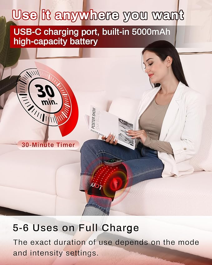 3D Knee Massager with Heat and Red Light Therapy Wireless 5000mAh Heated Knee Brace Massager for Pain Relief 5-Level Intensity &amp 3-Mode Vibration &amp 3 Heat Settings for Joint Pain Relief