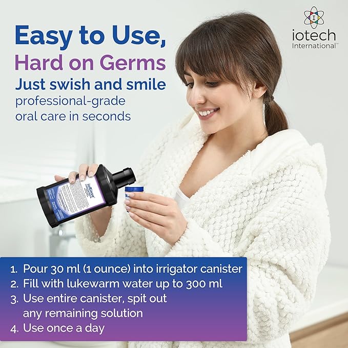 ioRinse Concentrated Irrigant with Active Molecular Iodine Alcohol-Free Dental Irrigant for use with Waterpik Water Flossers and All Other Oral Irrigation Devices