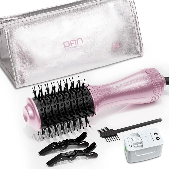 DAN Dual Voltage Hair Dryer Brush2 inch Blow Dryer Brush110V-120V/220V-240V Automatic Dual VoltagesmallBrush Hair dryers with Multifunctional Conversion Plugfor European and Travel Use