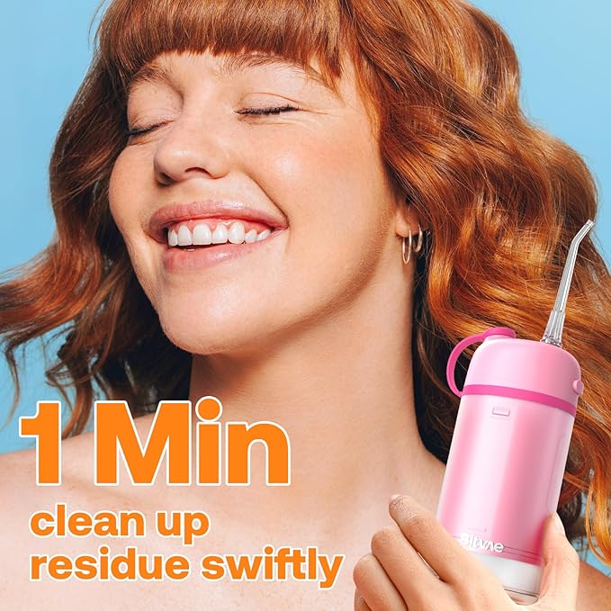 Bitvae P1 Water Flosser for Teeth Portable Mini Water Flosser Cordless Water Teeth Cleaner Picks with Telescopic Water Tank Type-C Rechargeable Oral Irrigator for Travel &amp Home (Pink)