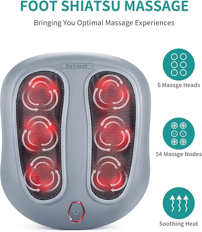 Nekteck Shiatsu Neck and Back Massager with Soothing Heat and Storage Bag Shiatsu Foot Massager