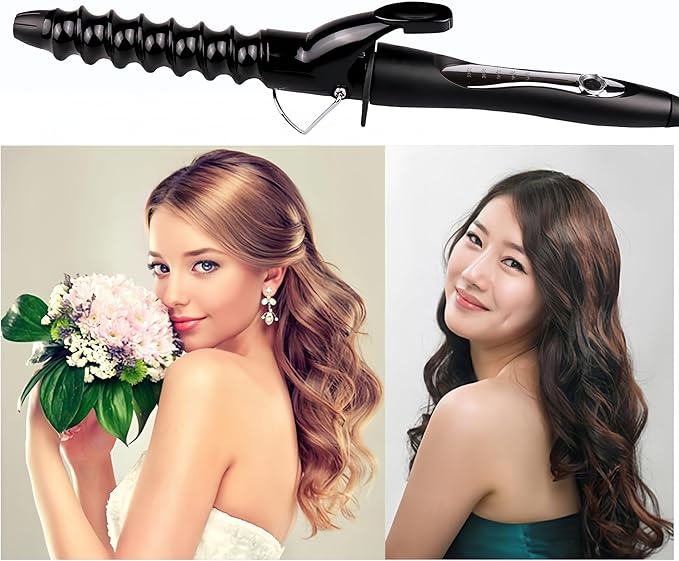 Spiral Curling Wand with Clamp - 32mm Ceramic Hair Iron for Tight to Loose Curls and Crimping Waves Adjustable Temperature