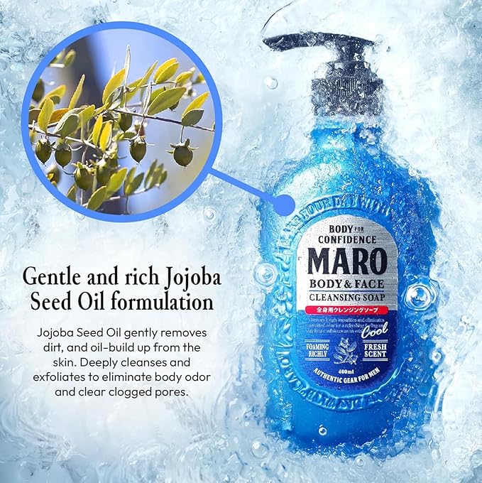 MARO Body &amp Face Cool Cleansing Soap (2-Pack) | All-In-One Mens Bodywash &amp Face Wash Shower Gel with Cooling Effect Mens Body Soap That Removes Dirt &amp Oil Deep Cleans Pores Bodywash Gif