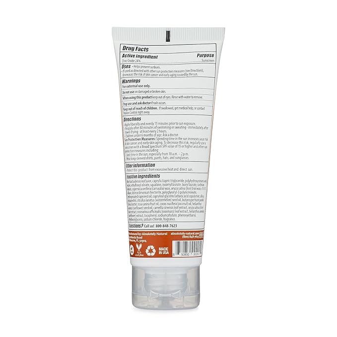 Absolutely Natural SPF 50+ Mineral Sunscreen Lotion - Anti-Aging Sunblock for Body &amp Face Made with Rose Hips Aloe Zinc Oxide and Other Cruelty Free and Reef Safe Ingredients - Made in USA