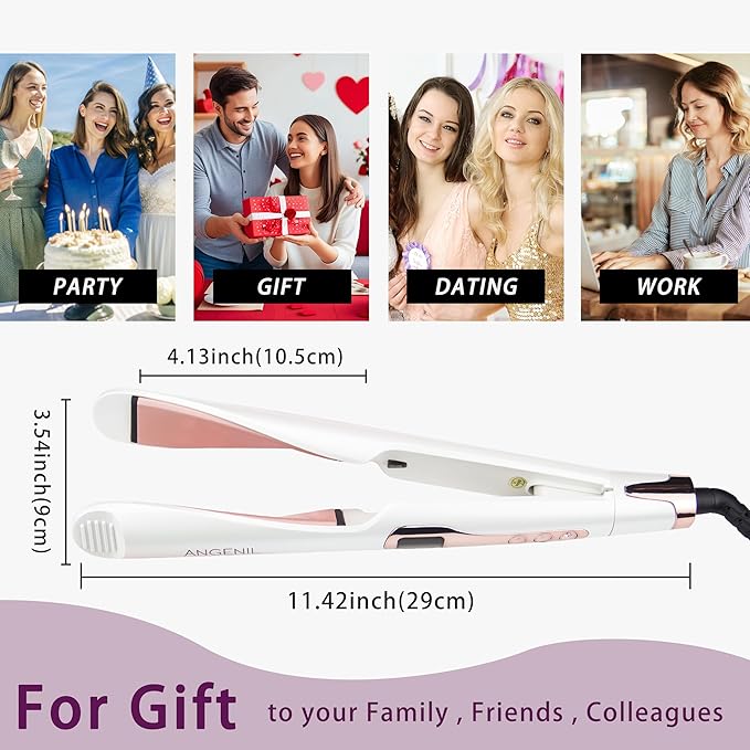ANGENIL Pro Tourmaline Ceramic Twist Hair Straightener Dual Voltage Flat Iron Curling Iron in One Round Flat Iron with Silicone Heat Resistant Mat LCD Display 11 Adjustable Temp 20S Fast Heating