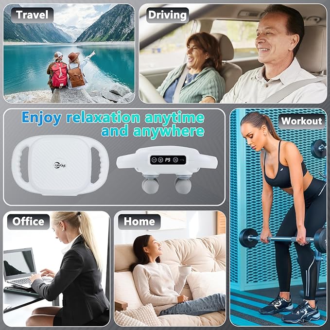 6 Head Massage Gun Deep Tissue with 9 Levels &amp 9 Modes Electric Massager Tool for Legs Arms Waist Back Buttocks - Full Body Muscle Pain Relief Ideal Gifts for Women Men Mom and Dad