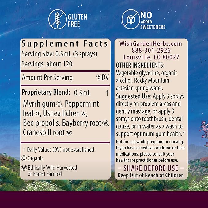 WishGarden Herbs Gum Strength Oral Health Aid - Natural Oral Gum Rinse Supplement for Adults with Myrrh &amp Usnea Gum Health Mouthwash Supports Healthy Inflammatory Response and Oral Microbiome 2o