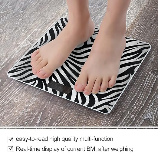 Zebra Print Bathroom Scale Rounded Smart Scale for Body Weight Automatic Power On/Off Weight Scales Accurate Bathroom Digital Scales for Pet Home Bedroom Kitchen