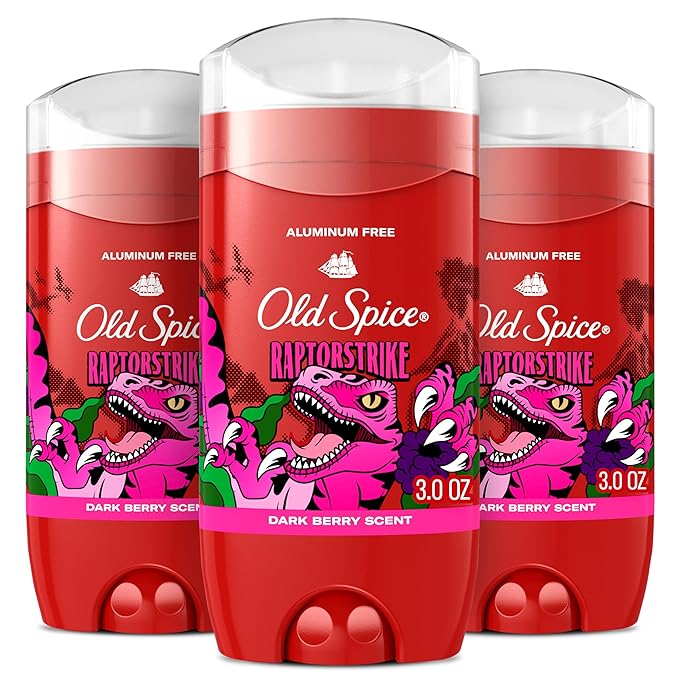 Old Spice Aluminum Free Deodorant for Men 24/7 Odor Protection 24/7 Freshness &amp Lasting Scent Goes on Clear Raptorstrike with Dark Berry Scent 3.0 oz (Pack of 3)