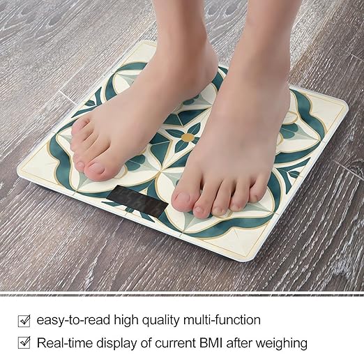 Geometric Design Pictures Scale for Body Weight Anti-Slip Tempered Glass Digital Bathroom Scales Clear LCD Display Weighing Scale Safe Rounded Corners Smart Scales