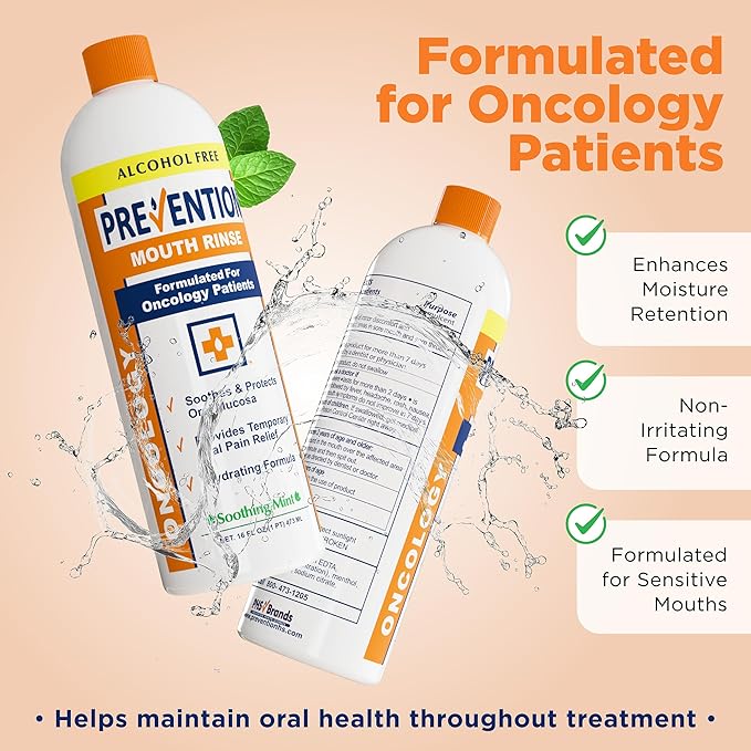 Prevention Oncology Alcohol Free Mouthwash Soothing Gentle &amp Moisturizing Mouthsore and Dry Mouth Mouthwash Specially Formulated for Patients Undergoing Oncology Treatment - 2-Pack