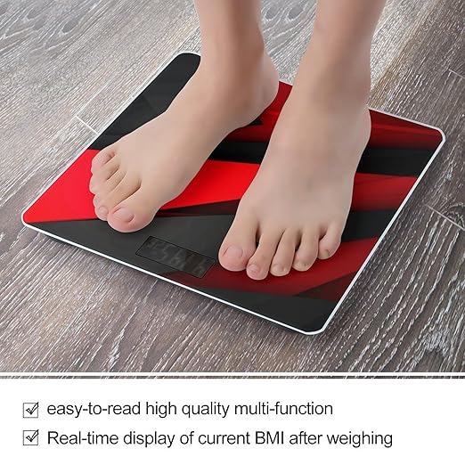 Red Black Weight ScaleClear LED Display Bathroom Digital Weighing ScaleTempered Glass Digital Bathroom Scale for Body Weight Capacity Up to 400 Lbs