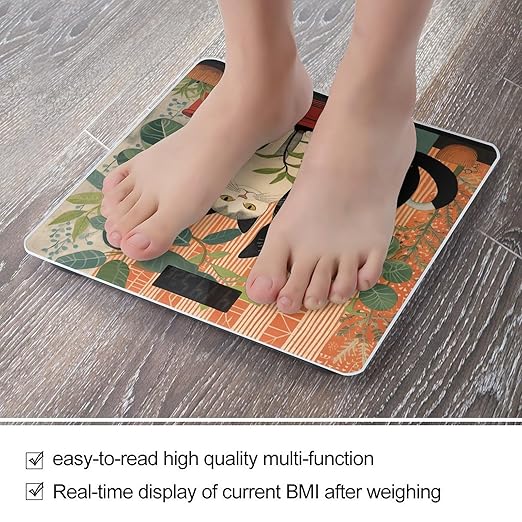 Cat and Potted Plant Scale for Body Weight Anti-Slip Tempered Glass Digital Bathroom Scales Clear LCD Display Weighing Scale Safe Rounded Corners Smart Scales