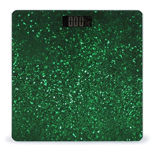 Green Sequin Sparkle Weight Scale Large Bathroom Scales Digital Weight with Bright LED Display Non Slip Automatic Weighing Scale Fashion Weighing Machine for Body