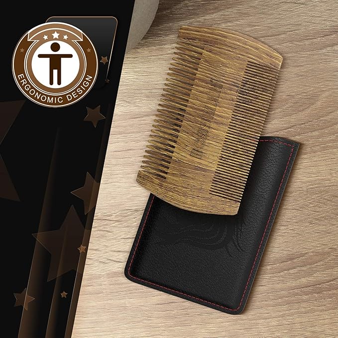 Bossman Sandalwood Comb + 2 Pack MUDstache Mustache Wax Bundle – Wide Tooth Comb for Beard with Strong 24-Hours Hold Taming &amp Styling Wax