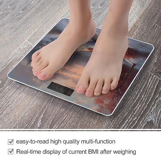 Winter Sunset Scale for Body Weight Anti-Slip Tempered Glass Digital Bathroom Scales Clear LCD Display Weighing Scale Safe Rounded Corners Smart Scales