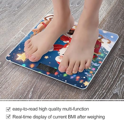 Digital Bathroom Scale for Body Weight Scale with Bright LCD Display High Accuracy Step-On Technology Auto On/Off Christmas Santa Claus Digital Scales 400 Lbs /180kg
