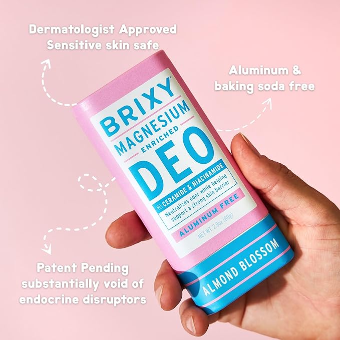 BRIXY Magnesium Deodorant Effective Odor Control With Ceramide &amp Niacinamide For Skin Health Aluminum Free Baking Soda Free Sensitive Skin Deodorant Vegan Plastic Free Lightly Scented