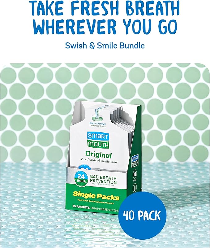 SmartMouth Original Activated Mouthwash Single Packs Travel Mouthwash Fresh Mint 40 Pack