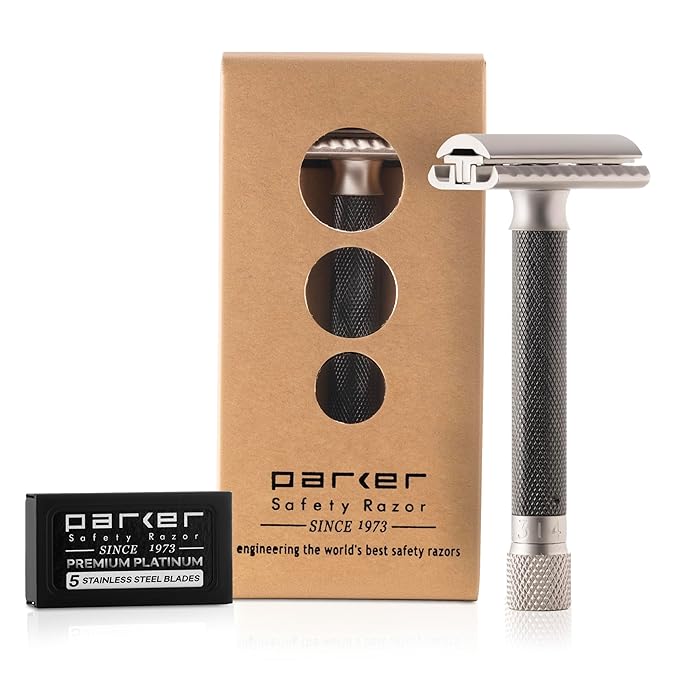 The Parker Variant ADJUSTABLE Double Edge Safety Razor and 105 Blade BUNDLE (GRAPHITE)