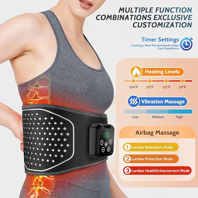 Lower Back Massager with HeatHeating Pad for Back with Auto-Inflatable MassagerCordless Back Massager with 3 Vibration and 4 HeatPortable Heated Pads for Lower Back ReliefGift for Women Men Family