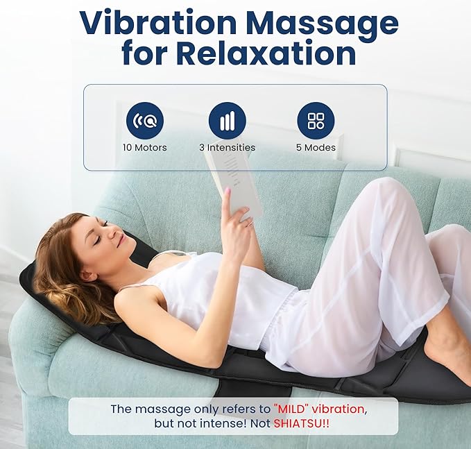 COMFIER Full Body Massage Mat Pad Heating Vibrating Massage Chair Pad with 10 Vibration Motors 5 Massage Modes and Auto Shut Off Gift for Men Women