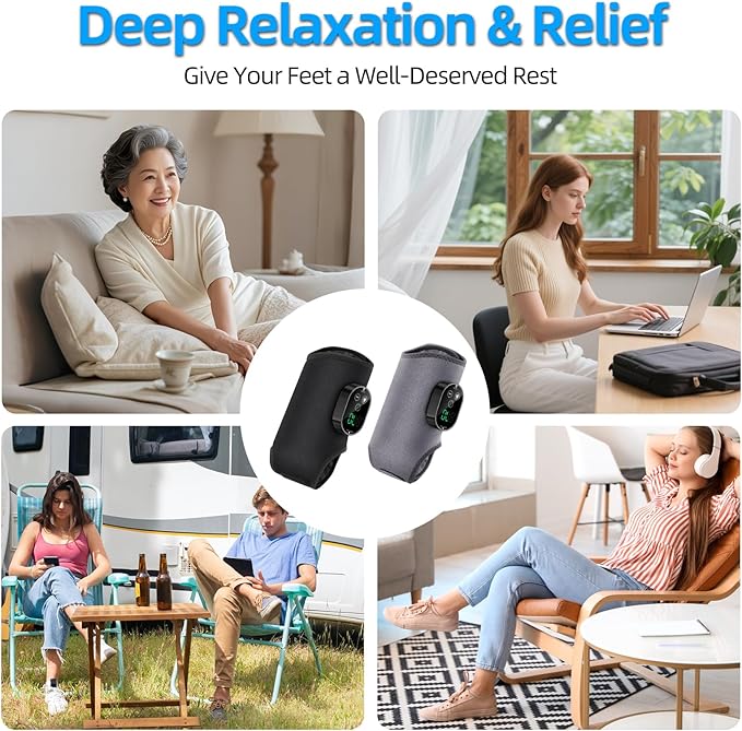 Cordless Ankle Massager with Heat and Vibration – 3 Vibration Levels 6 Heat Settings Rechargeable Auto Shut-Off Portable Foot Massager for Home Office Travel (Black)