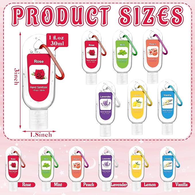 24 Pcs Fruit Scented Hand Sanitizer Keychain Gift Mini Lavender Hand Sanitizer Gel Bulk 1 oz Employee Appreciation Gift for Nurse Teachers Team Doctors Women Coworker Graduation Party Supplies