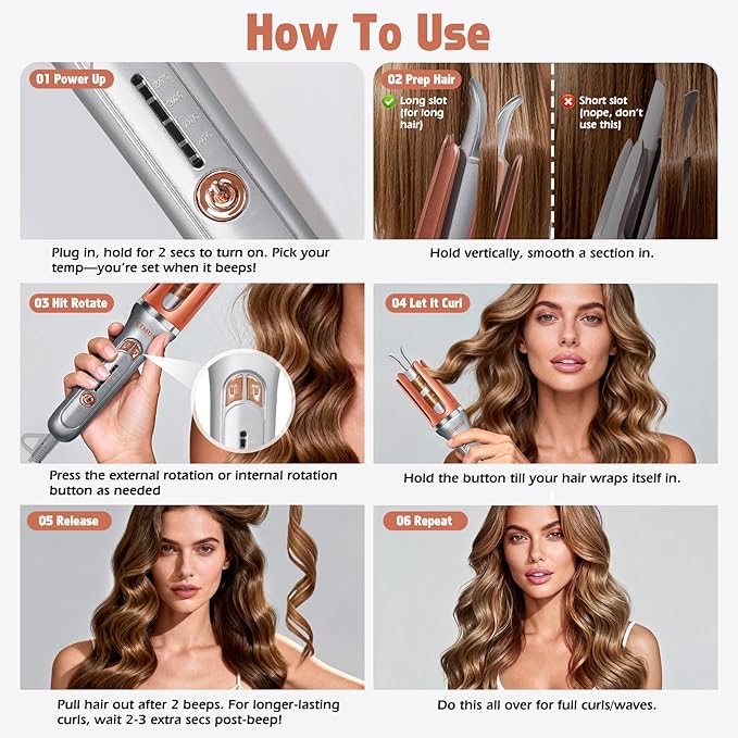 KIMUSE Automatic Rotating Curling Iron 1.25 Inch - 4 Temp Fast Heating 2-Way Rotation Anti-Scald &amp Tangle-Free 30Min Auto Shut-Off Dual Voltage for Travel for All Hair Types &amp Beginners
