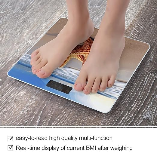 Starfish on The Beach Digital Bathroom Scale for Body Weight Weighing Scale with Backlit LCD Display High Precision Measurements &amp Measures Weight Up to 180kg