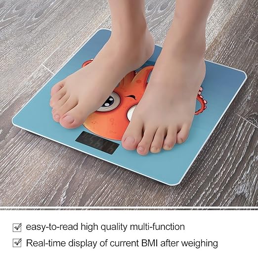 Big Eyed Red Octopus Bathroom Scale Automatic Power On/Off Body Scales LCD Backlight Display Square Digital Scale Rounded Corners Bathroom Scales for Home Bedrooms