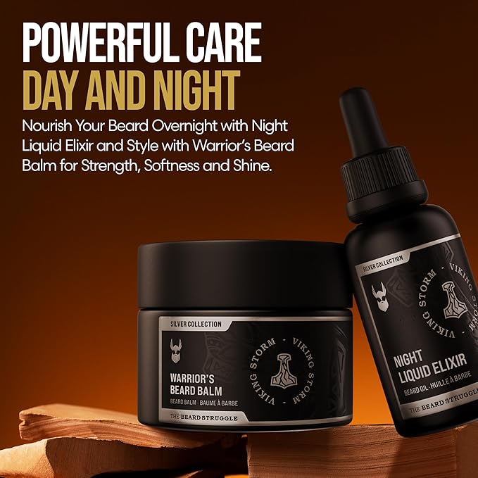 The Beard Struggle Beard Growth Kit for Men includes Beard Balm Beard Oil Beard Wash &amp Beard Conditioner - Silver Collection - Viking Storm