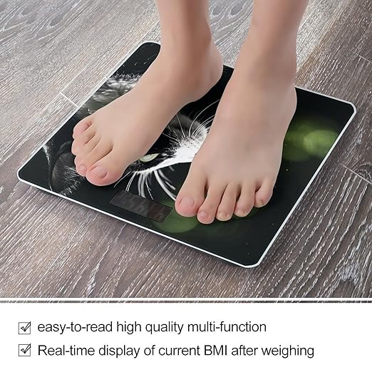 Digital Bathroom Scale for Body Weight Scale with Bright LCD Display High Accuracy Step-On Technology Auto On/Off A Black and White Cat Digital Scales 400 Lbs /180kg