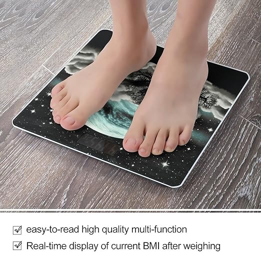 Starry Night Black Tree Art Scale for Body Weight Highly Accurate Digital Bathroom Scale Sturdy Tempered Glass Weighing Scales with LCD Display Fashion Body Fat Smart Scales 400lb