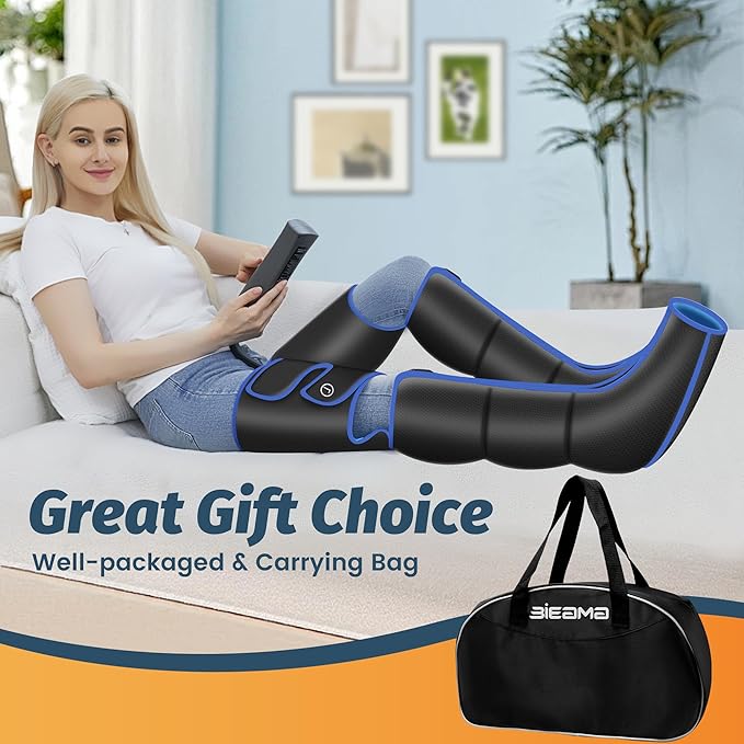 Leg Air Massager with Heat &amp Compression Calf Thigh Foot Massager for Circulation Relaxation Pain Relief - 6 Modes 3 Intensity Levels 3 Heat Levels