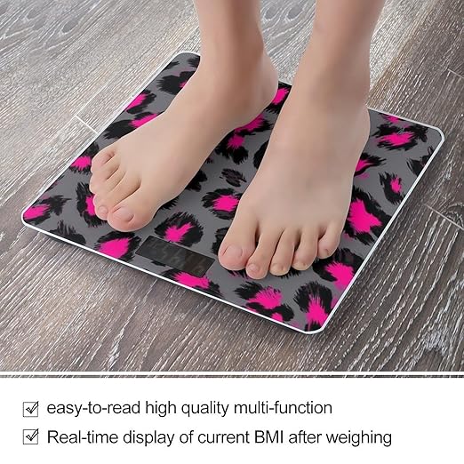 Women's Fashion Automatic Switch Digital Bathroom Weighing Scale Smart Scale Luxury Pink Dark Gray Leopard Cheetah Print