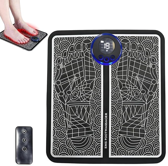 Foot Massager Mat for Relaxes Muscles Foot Plate Muscle Stimulator with Remote Control 8 Massage Modes 19 Intensity Levels Suitable for Both Office and Home Use (1 Set)