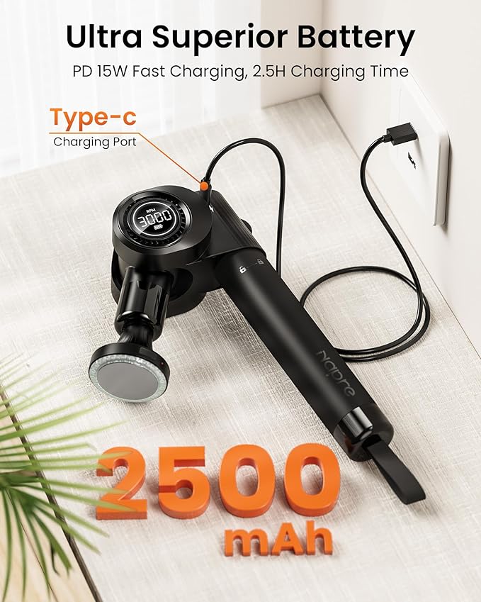 NAPRE Massage Gun with HeatDeep Tissue Handheld Percussion Back Massager for Muscle/Neck/Body Pain Relief with Long Extension Retractable Handle32-SpeedsFoldable5 Adjustable Angleswith Carry Case