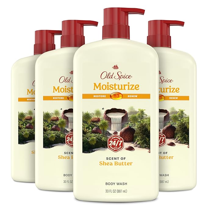 Old Spice Cleansing Body Wash for Men 24/7 Shower Fresh with Lasting Scent Restore &amp Renew Gentle on Skin Vitamin B3 Moisturize with Shea Butter Scent 30 oz (Pack of 4)