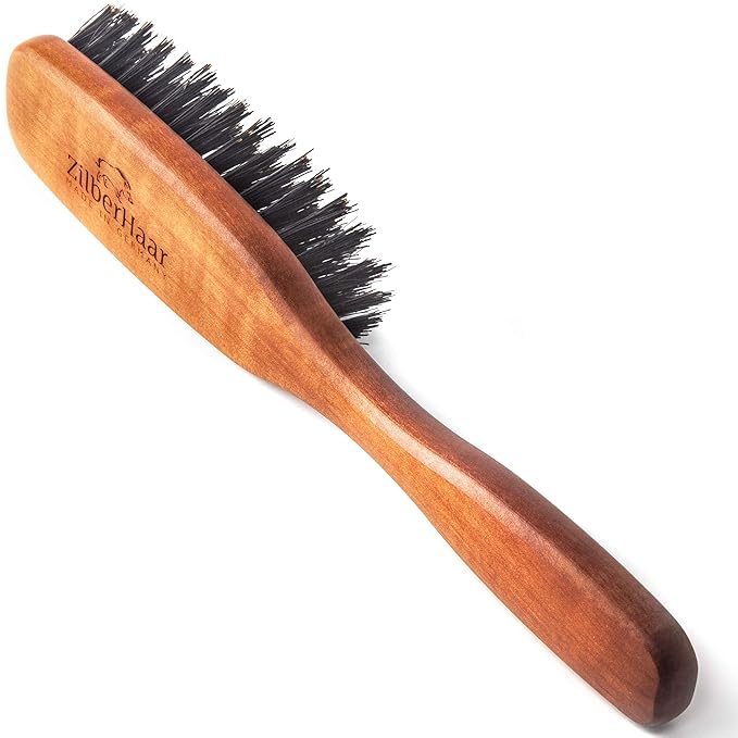 ZilberHaar Long Hair Brush - Soft Boar Bristles - Exfoliating and Conditioning for Men's Beards &amp Skin - Compatible with Beard Balms and Oils