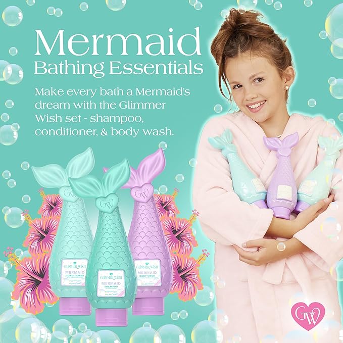 Glimmer Wish Premium Mermaid Shampoo + Conditioner + Body Wash Vanilla Cotton Candy Scent Dermatologist Tested Sulfate &amp Sulfite Free Paraben Free PEG &amp EDTA Free 100% Vegan Cruelty &am