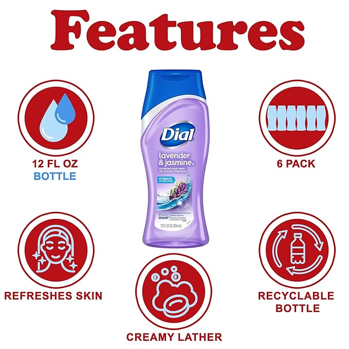 Dial Body Wash Lavender &amp Jasmine 12 Ounce (Pack of 6)