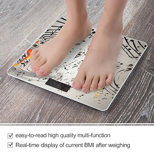 Music Notes Print Weight Scale Large Bathroom Scales Digital Weight with Bright LED Display Non Slip Automatic Weighing Scale Fashion Weighing Machine for Body
