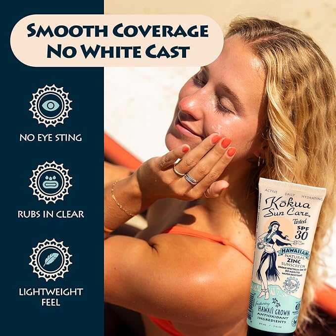 Kokua Sun Care Hawaiian Reef Safe SPF 30 | Zinc Oxide | Tinted Mineral for Face &amp Body | Sun Protection | Water Resistant | Chemical Free | Natural Ingredients