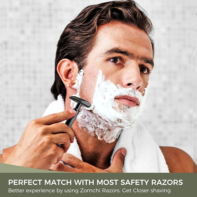 Double Edge Safety Razor with Razor Stand with 100 Counts Safety Razor Blades for Shaving and Razor Blade Bank